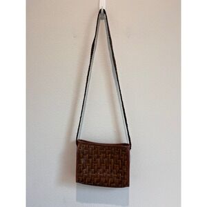 Vintage Woven Leather Crossbody Bag Brown Braided Strap Small Boho Messenger